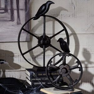 Pottery Barn Black Raven On Iron Large Gear Rare Find 🐦‍⬛